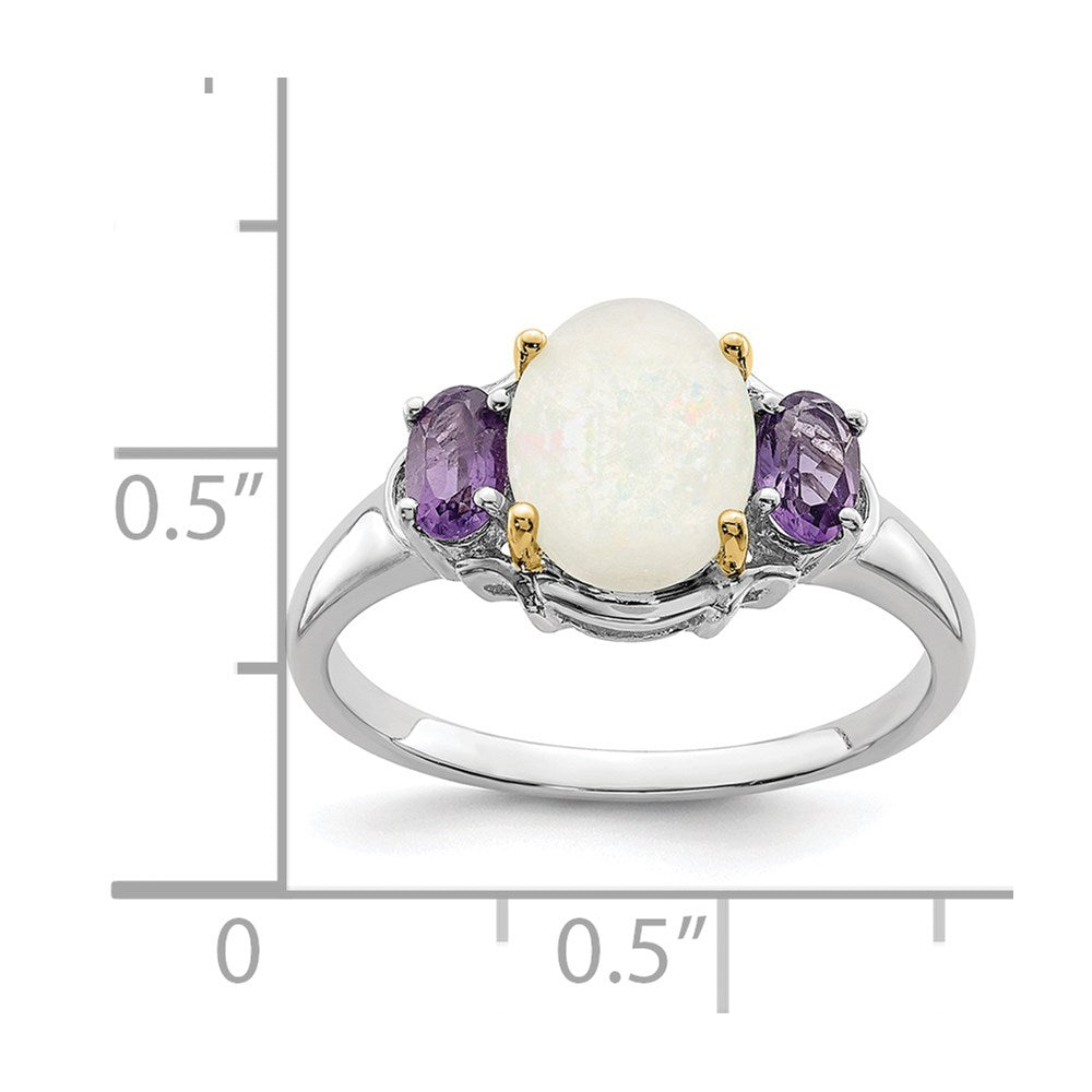 Brilliant Gemstones Sterling Silver with 14k Accent Rhodium-Plated Opal & Amethyst Ring