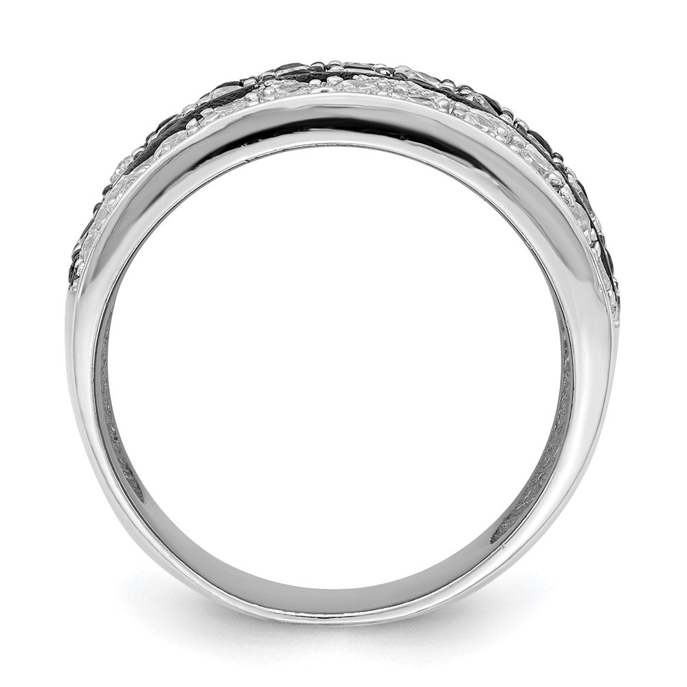 Rhodium Black & White CZ Checkerboard Ring in Sterling Silver