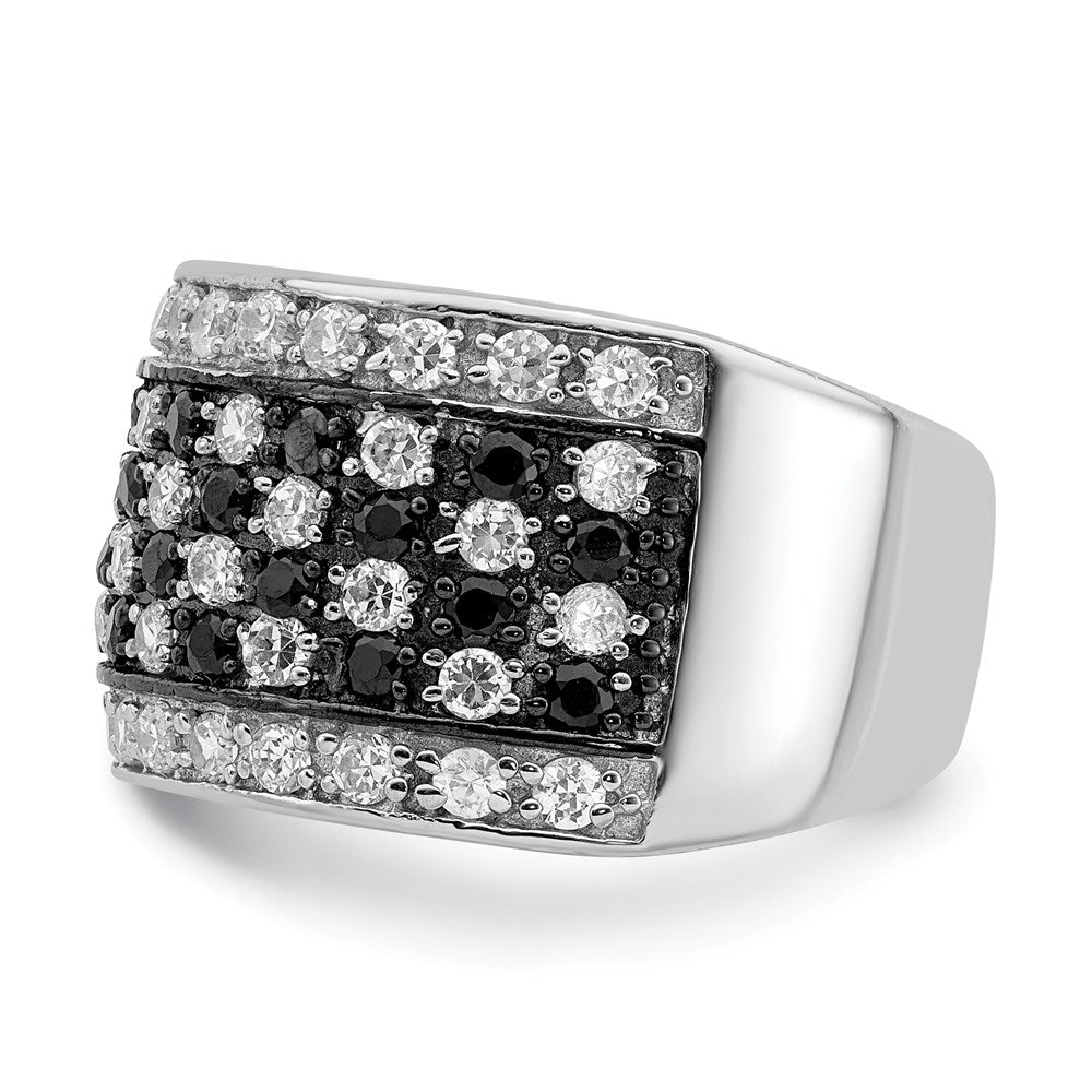 Rhodium Black & White CZ Checkerboard Ring in Sterling Silver