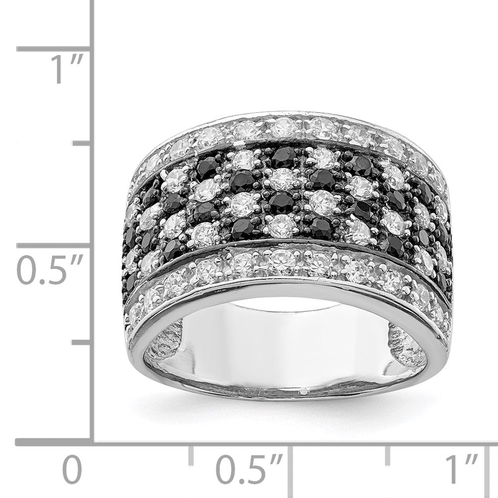 Rhodium Black & White CZ Checkerboard Ring in Sterling Silver