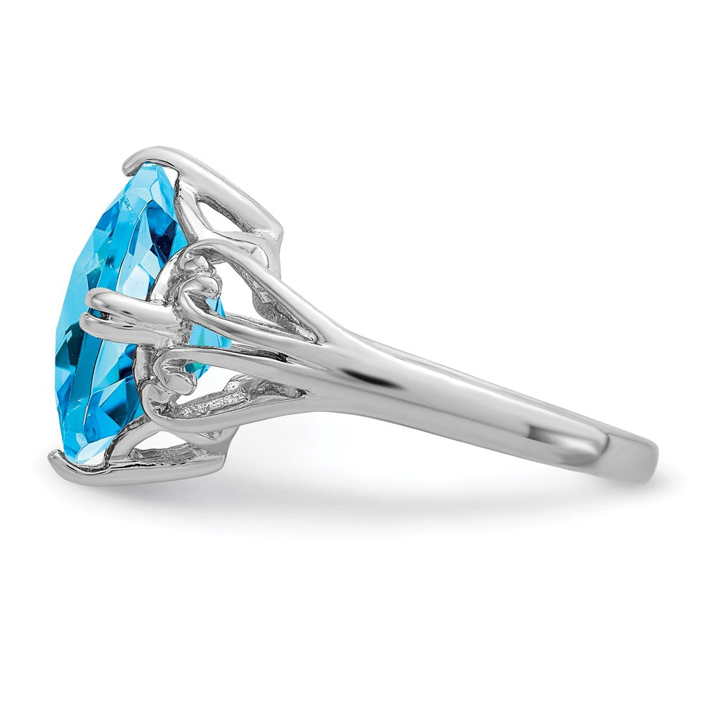 Rhodium Checker-Cut Blue Topaz Ring in Sterling Silver