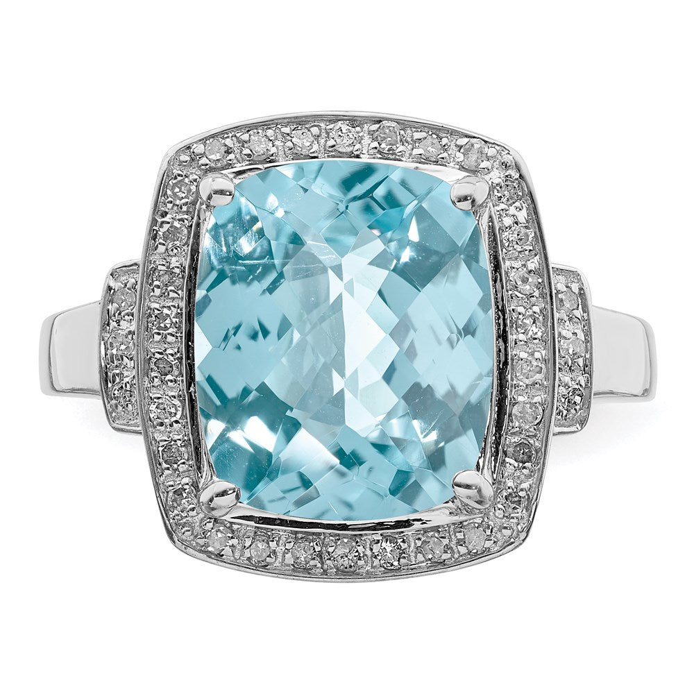Rhodium Diamond & Checker-Cut Sky Blue Topaz Ring in Sterling Silver