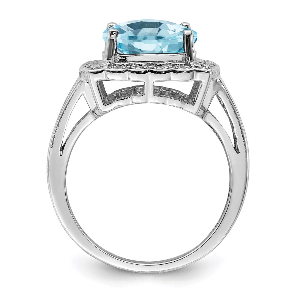 Rhodium Diamond & Checker-Cut Sky Blue Topaz Ring in Sterling Silver