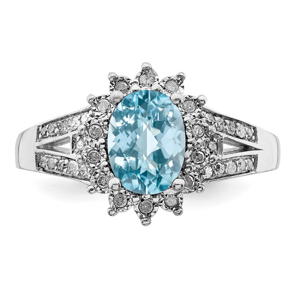 Rhodium Diamond & Checker-Cut Sky Blue Topaz Ring in Sterling Silver