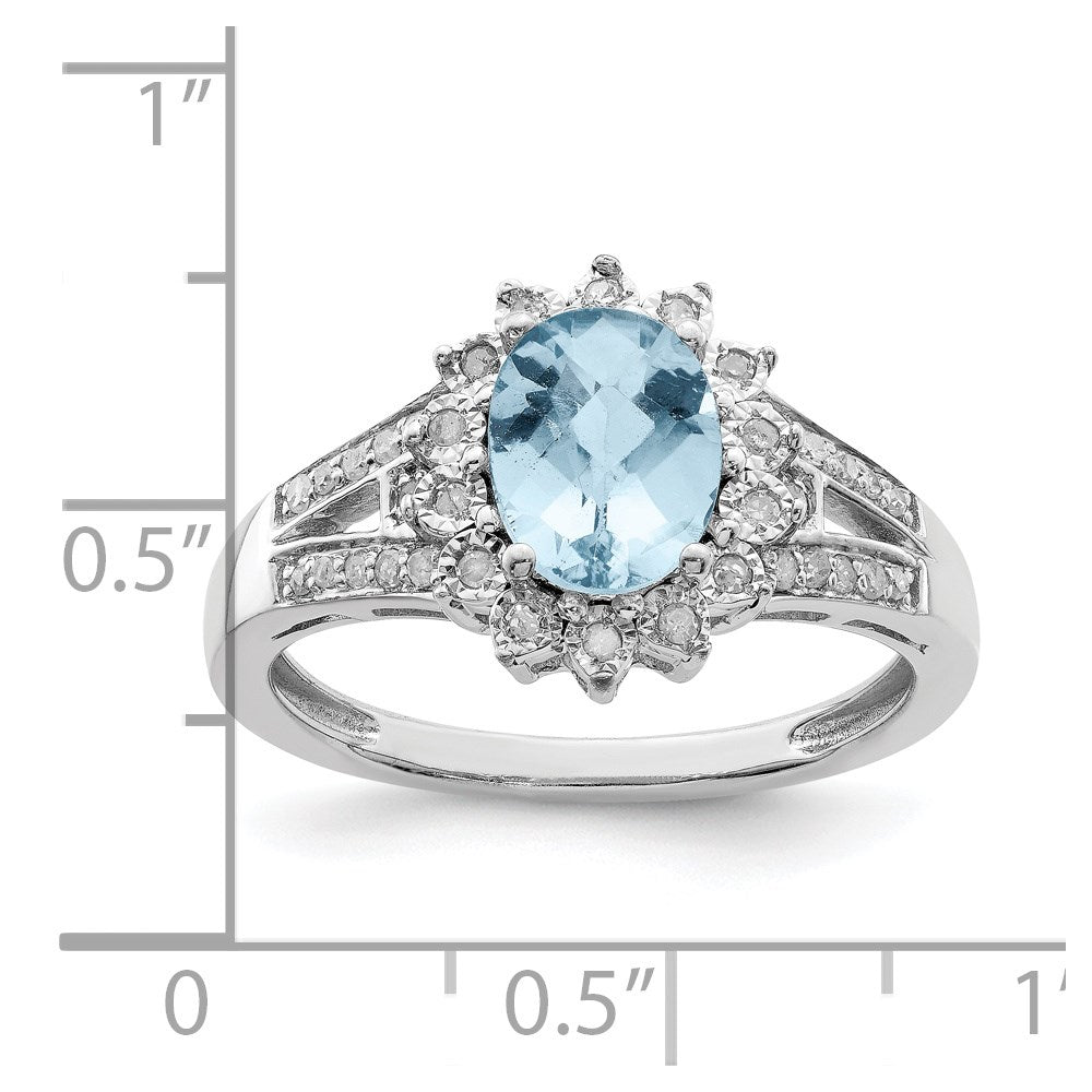 Rhodium Diamond & Checker-Cut Sky Blue Topaz Ring in Sterling Silver