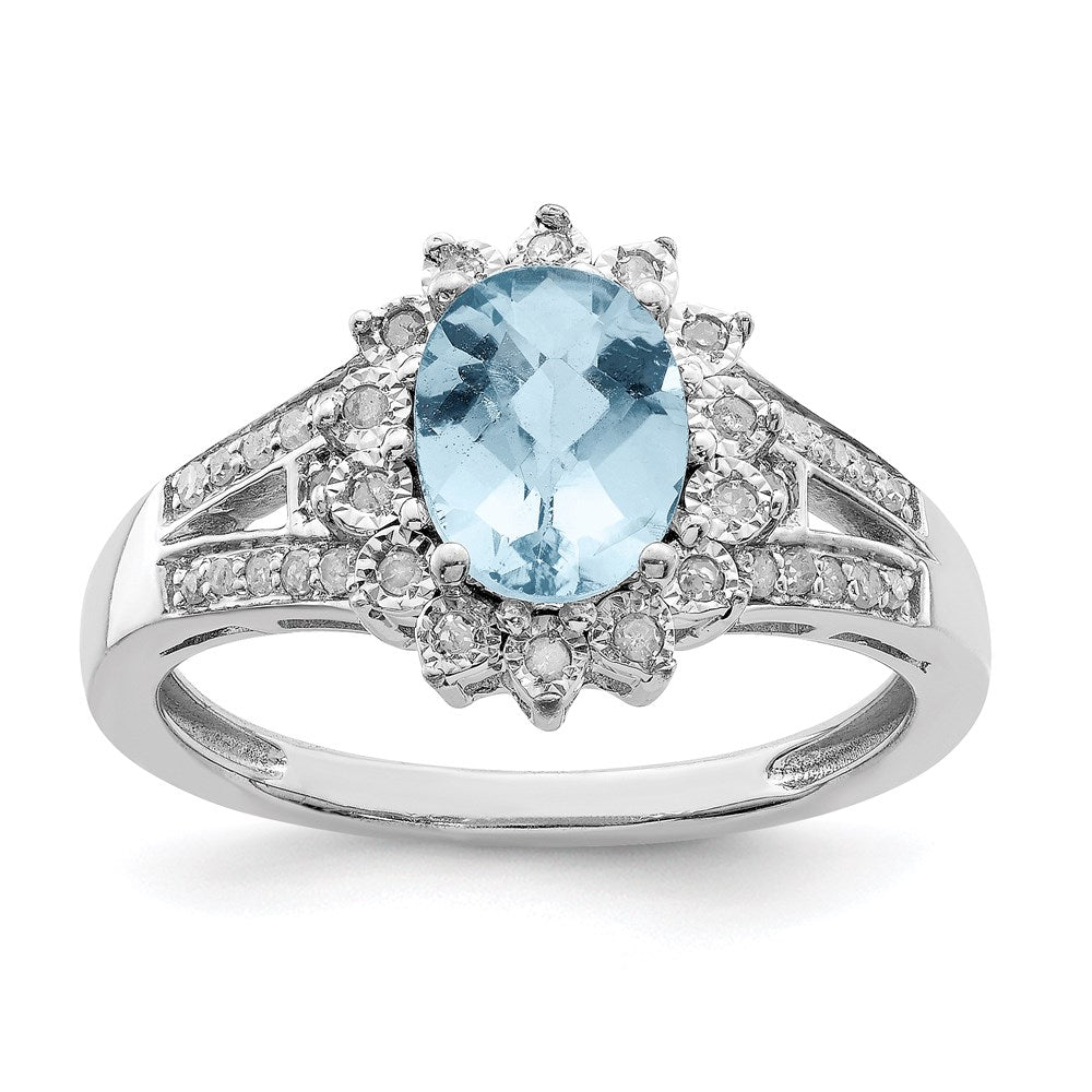Rhodium Diamond & Checker-Cut Sky Blue Topaz Ring in Sterling Silver