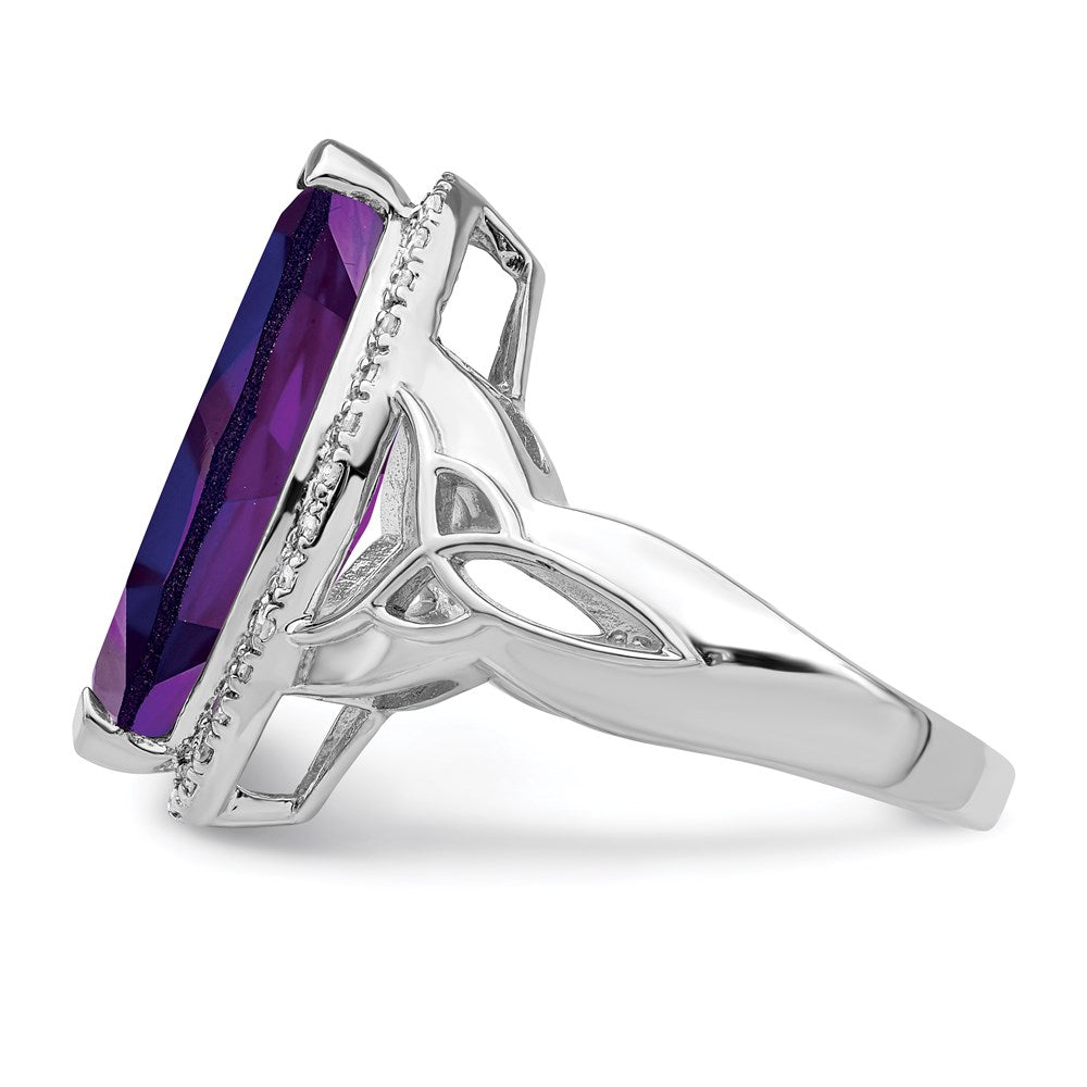 Rhodium-Plated Amethyst & Diamond Ring in Sterling Silver