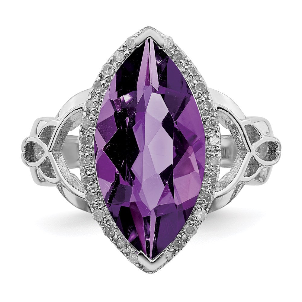 Rhodium-Plated Amethyst & Diamond Ring in Sterling Silver