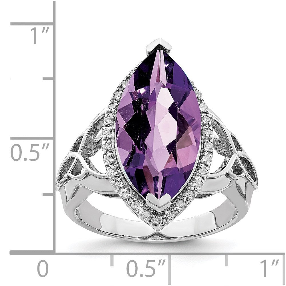 Rhodium-Plated Amethyst & Diamond Ring in Sterling Silver