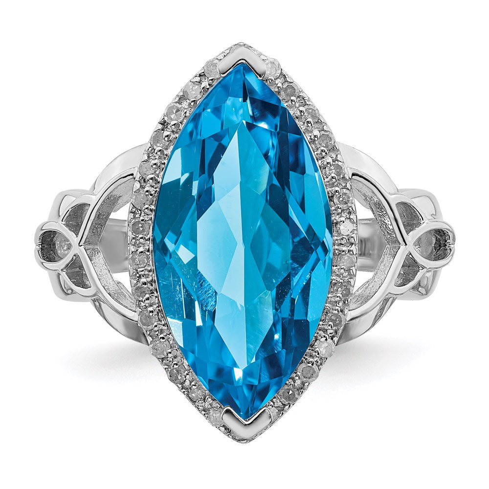 Rhodium Blue Topaz & Diamond Ring in Sterling Silver