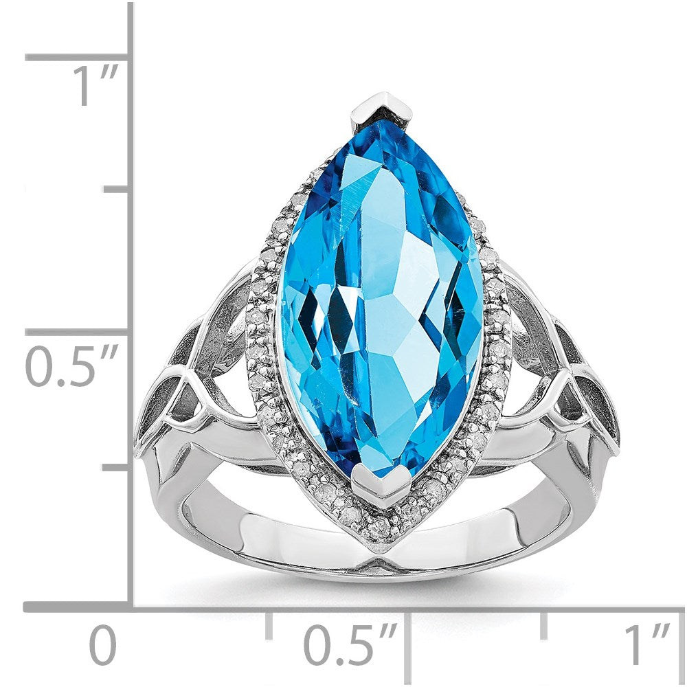 Rhodium Blue Topaz & Diamond Ring in Sterling Silver