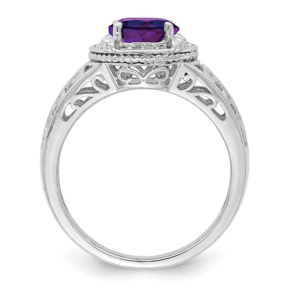 Rhodium-Plated Amethyst & Diamond Ring in Sterling Silver