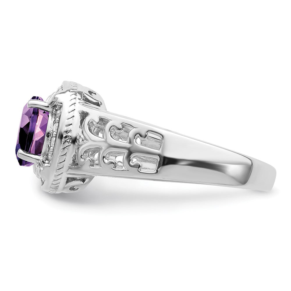 Rhodium-Plated Amethyst & Diamond Ring in Sterling Silver