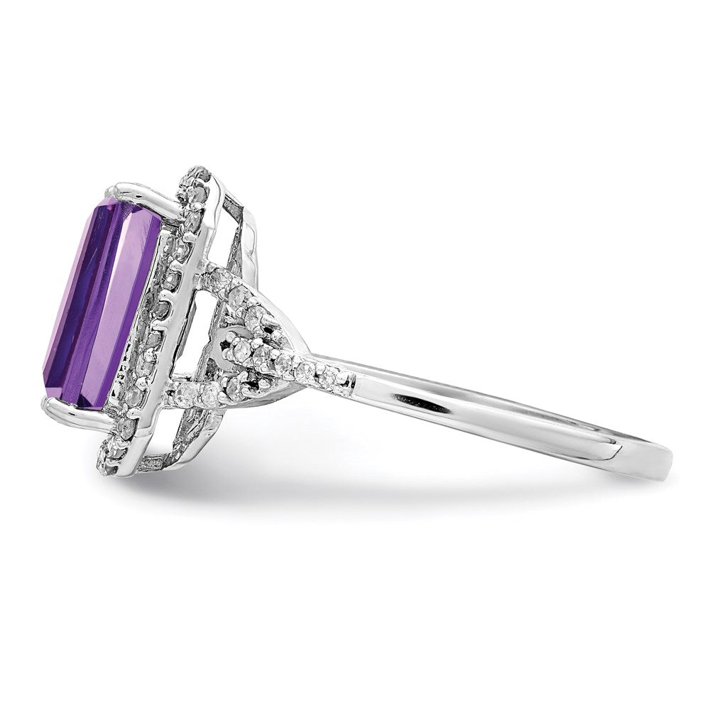 Rhodium-Plated Amethyst & Diamond Ring in Sterling Silver