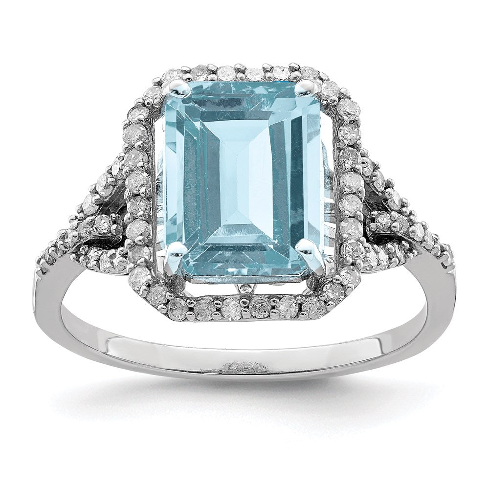 Rhodium Diamond & Sky Blue Topaz Ring in Sterling Silver