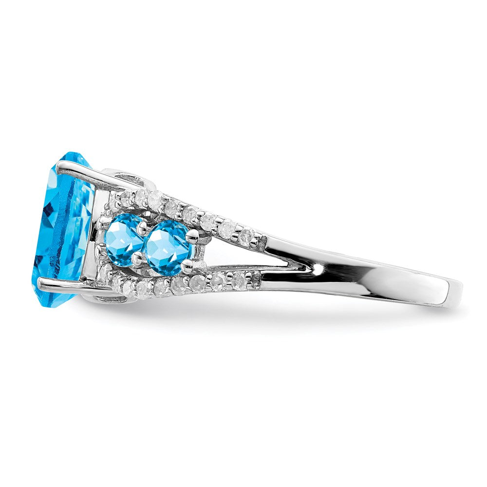 Rhodium Blue Topaz & Diamond Ring in Sterling Silver