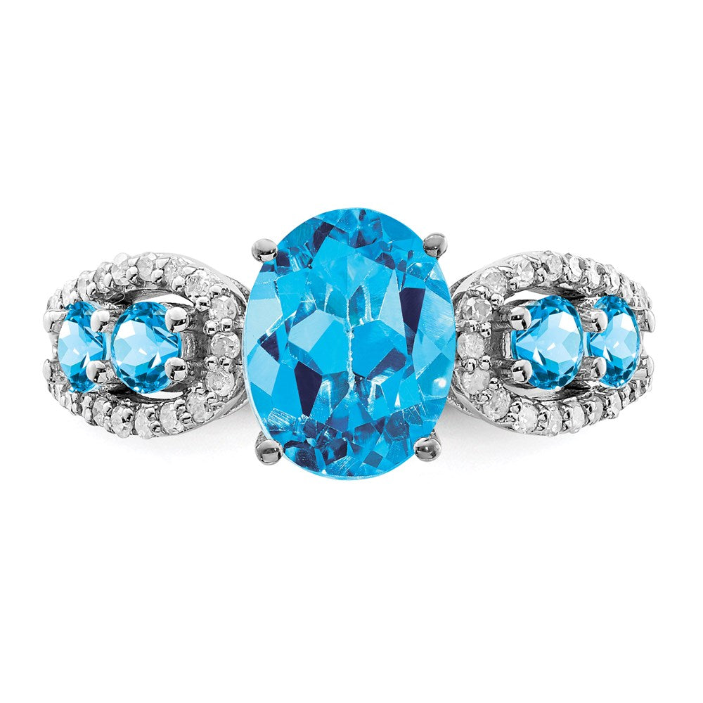 Rhodium Blue Topaz & Diamond Ring in Sterling Silver