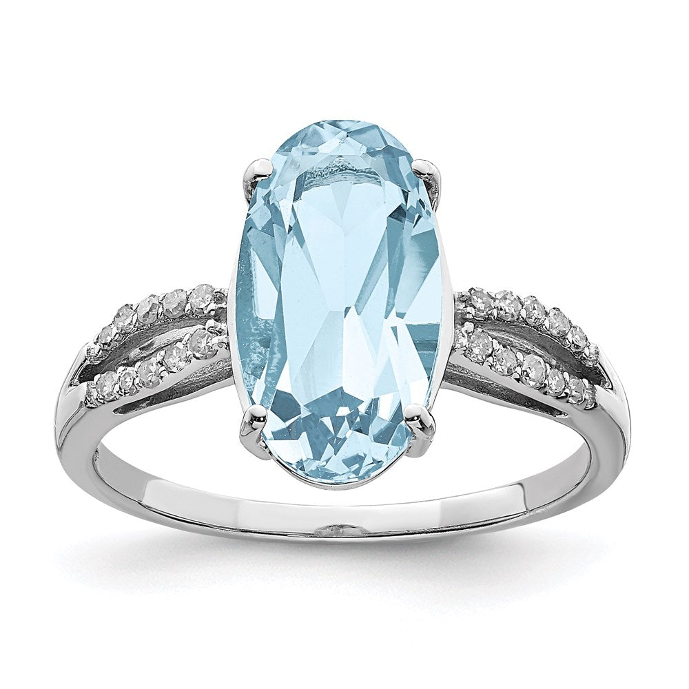 Rhodium Sky Blue Topaz & Diamond Ring in Sterling Silver
