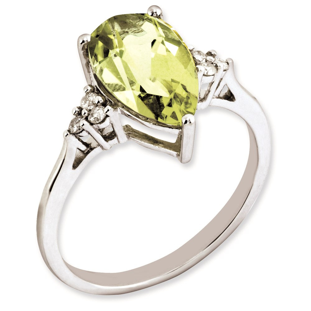 Rhodium-Plated Diamond & Lemon Quartz Ring in Sterling Silver