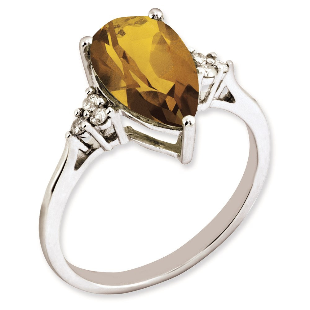 Rhodium-Plated Diamond & Whiskey Quartz Ring in Sterling Silver