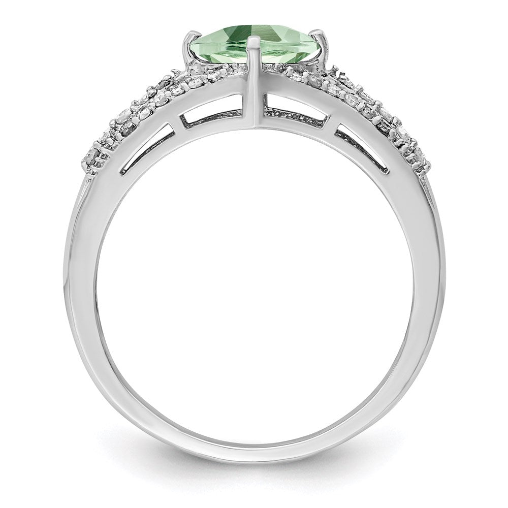 Rhodium Green Quartz & Diamond Ring in Sterling Silver