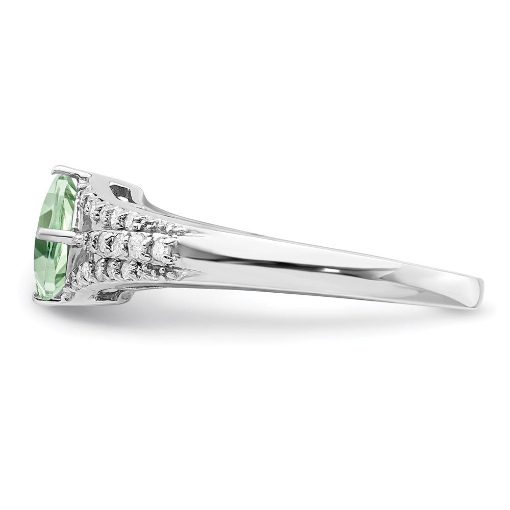 Rhodium Green Quartz & Diamond Ring in Sterling Silver