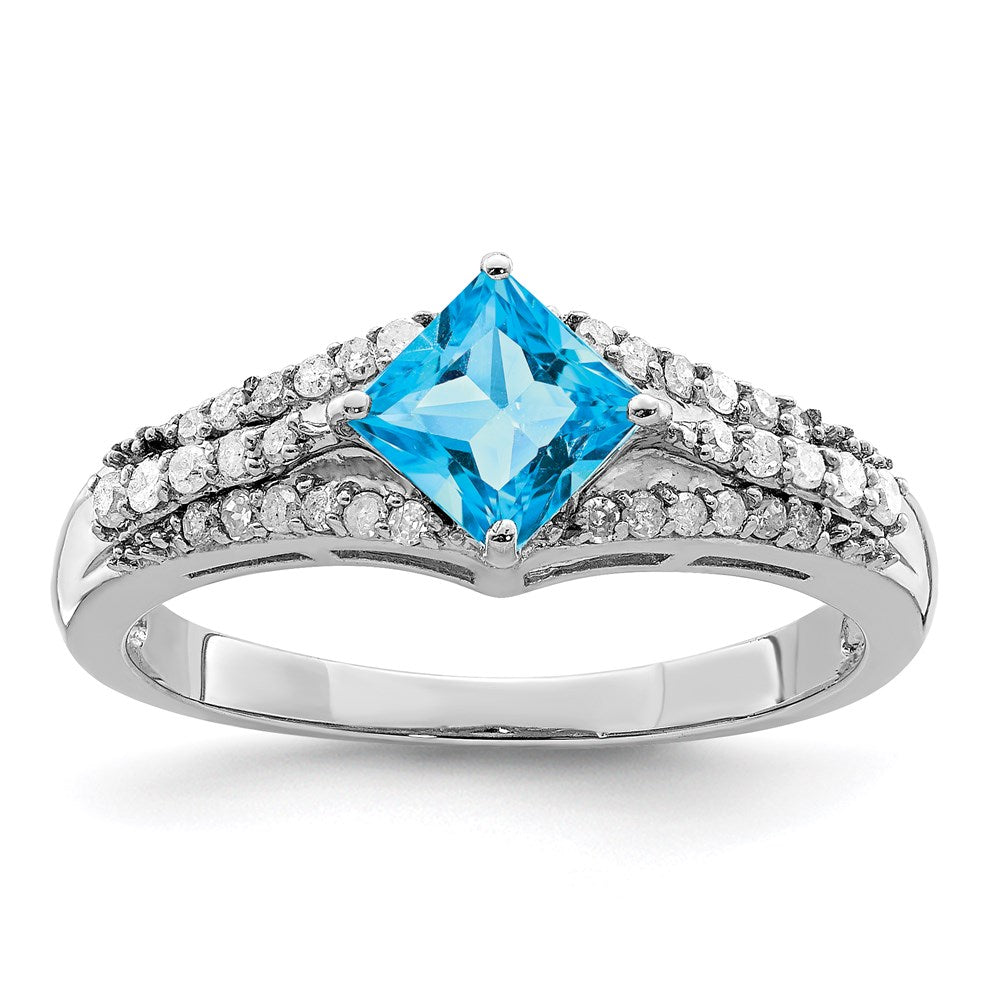 Rhodium Blue Topaz & Diamond Ring in Sterling Silver