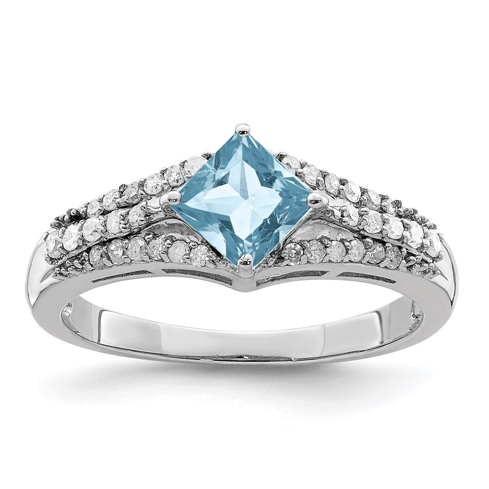 Rhodium Diamond & Sky Blue Topaz Ring in Sterling Silver