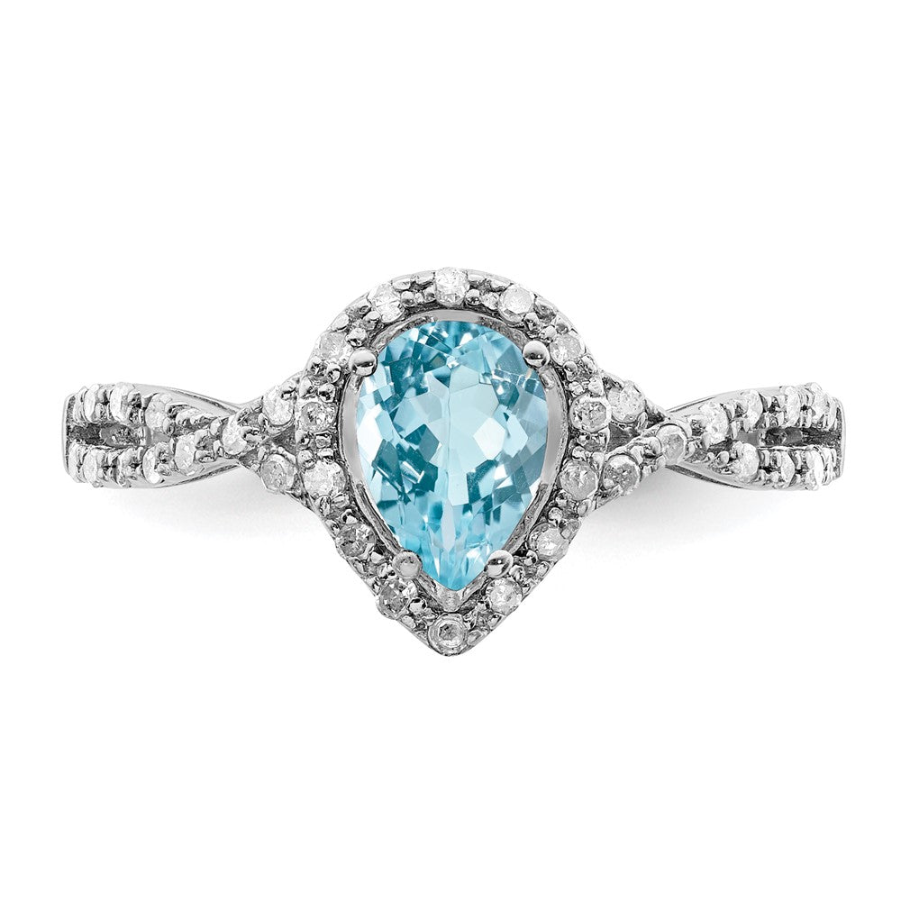 Rhodium Diamond & Sky Blue Topaz Ring in Sterling Silver