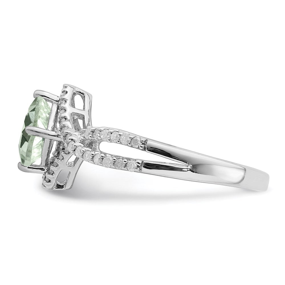 Rhodium Green Quartz & Diamond Ring in Sterling Silver