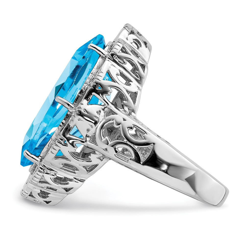 Rhodium Oval Blue Topaz Ring in Sterling Silver