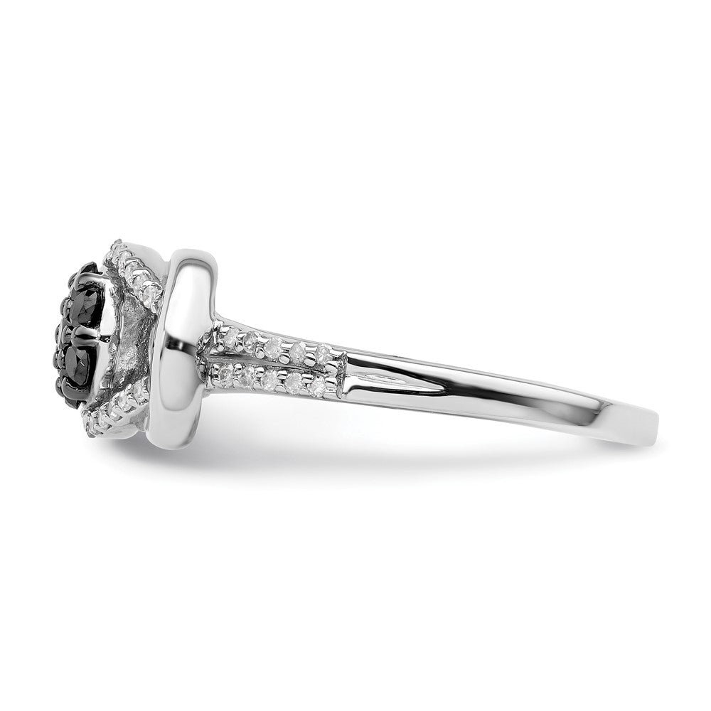 White Night Sterling Silver Rhodium-Plated Black & White Diamond Love Knot Ring