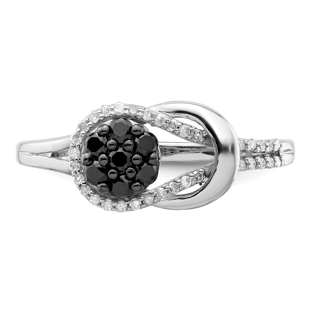 White Night Sterling Silver Rhodium-Plated Black & White Diamond Love Knot Ring