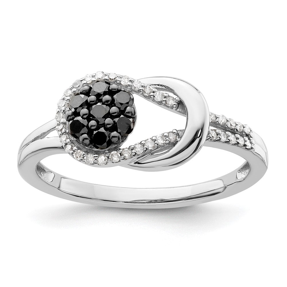 White Night Sterling Silver Rhodium-Plated Black & White Diamond Love Knot Ring