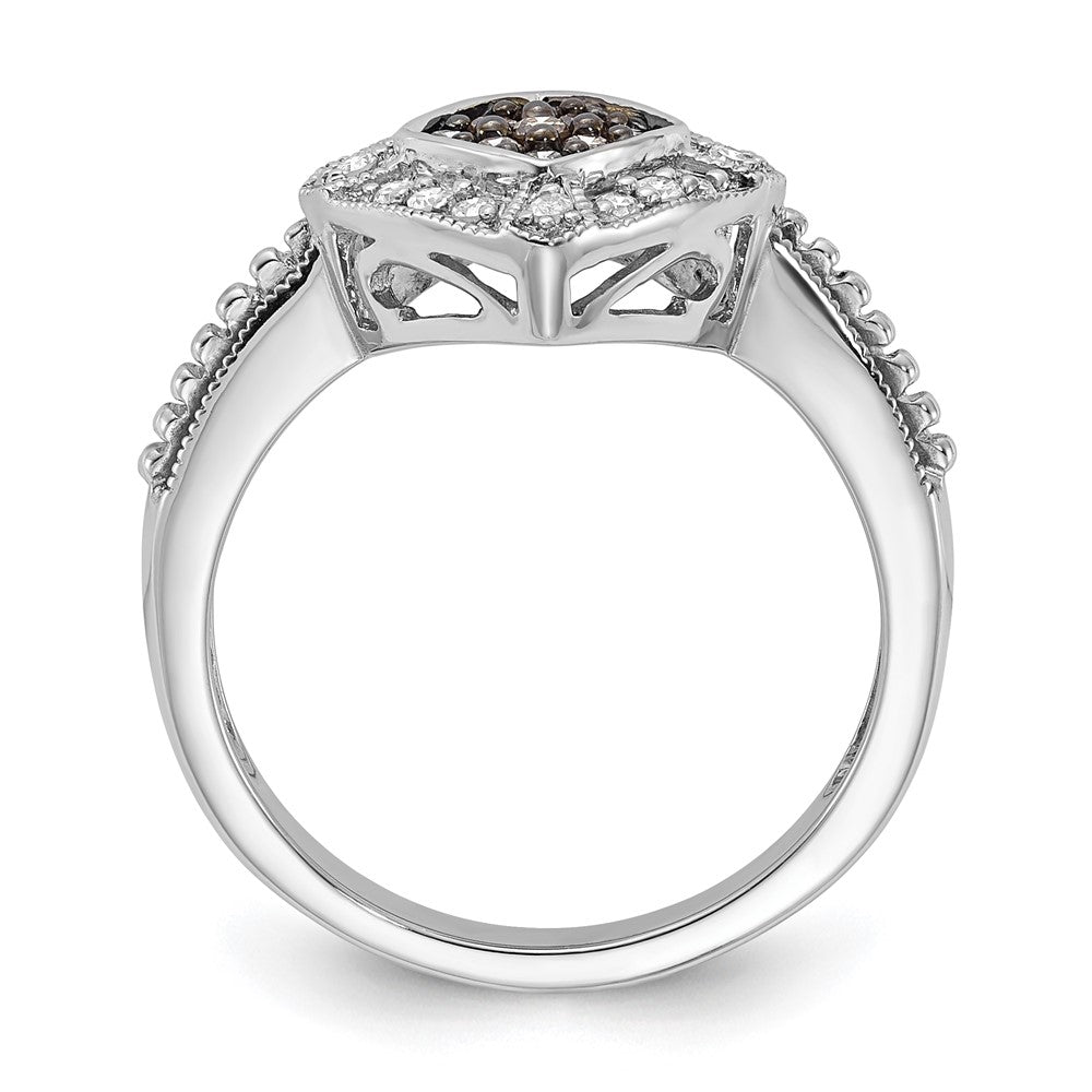 Champagne & Clear Diamond & Small Diamond Shape Ring in Sterling Silver