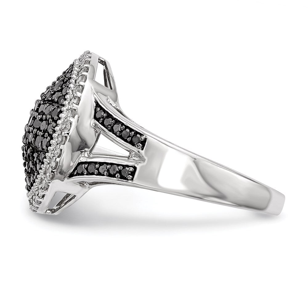 White Night Sterling Silver Rhodium-Plated Black & White Diamond Round Ring