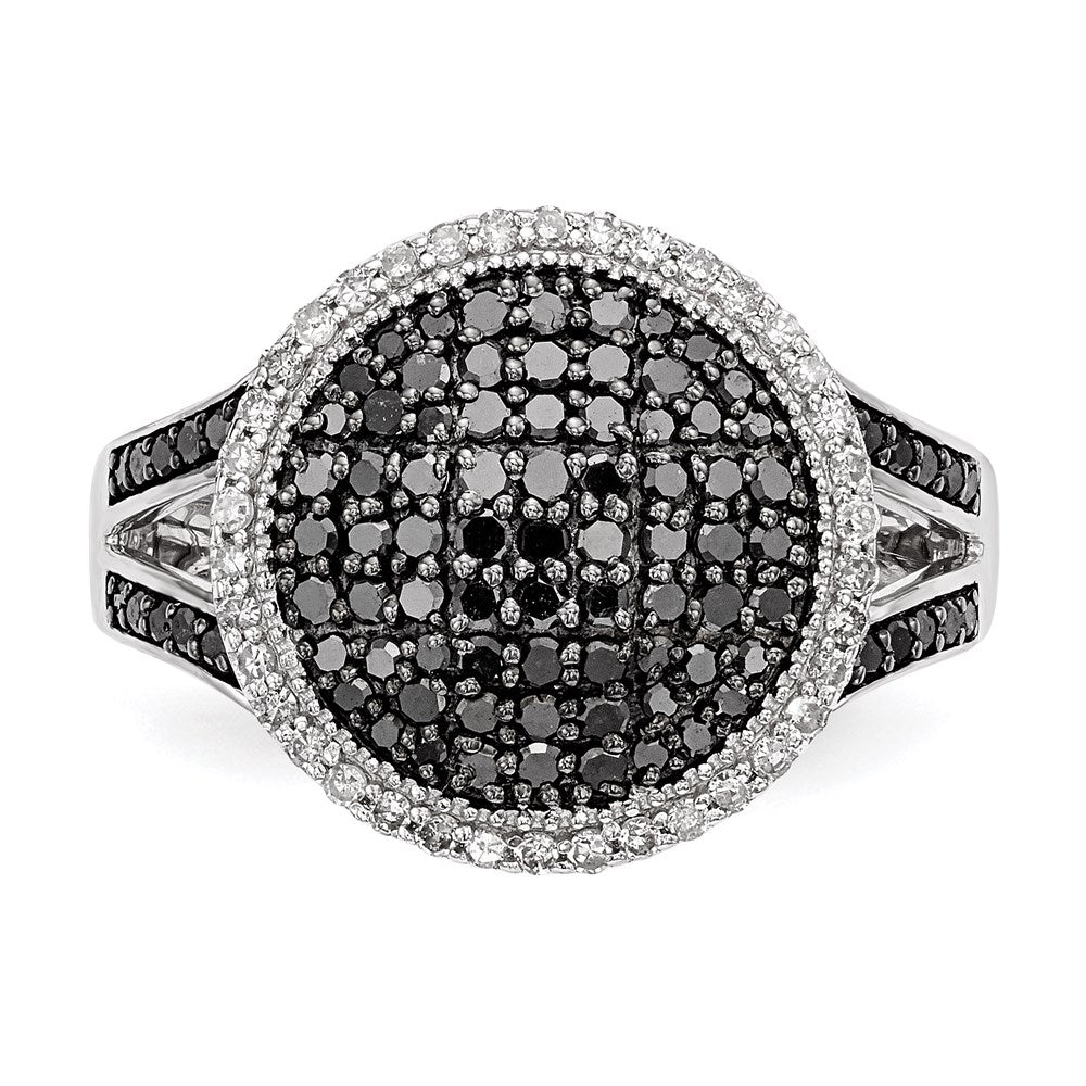 White Night Sterling Silver Rhodium-Plated Black & White Diamond Round Ring