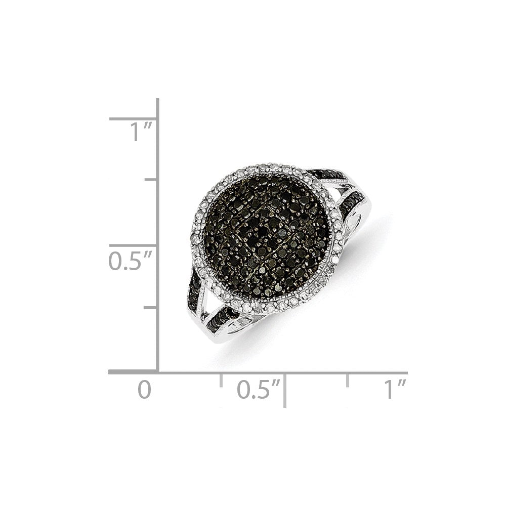 White Night Sterling Silver Rhodium-Plated Black & White Diamond Round Ring