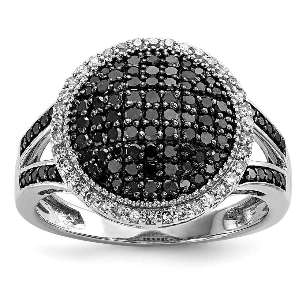 White Night Sterling Silver Rhodium-Plated Black & White Diamond Round Ring