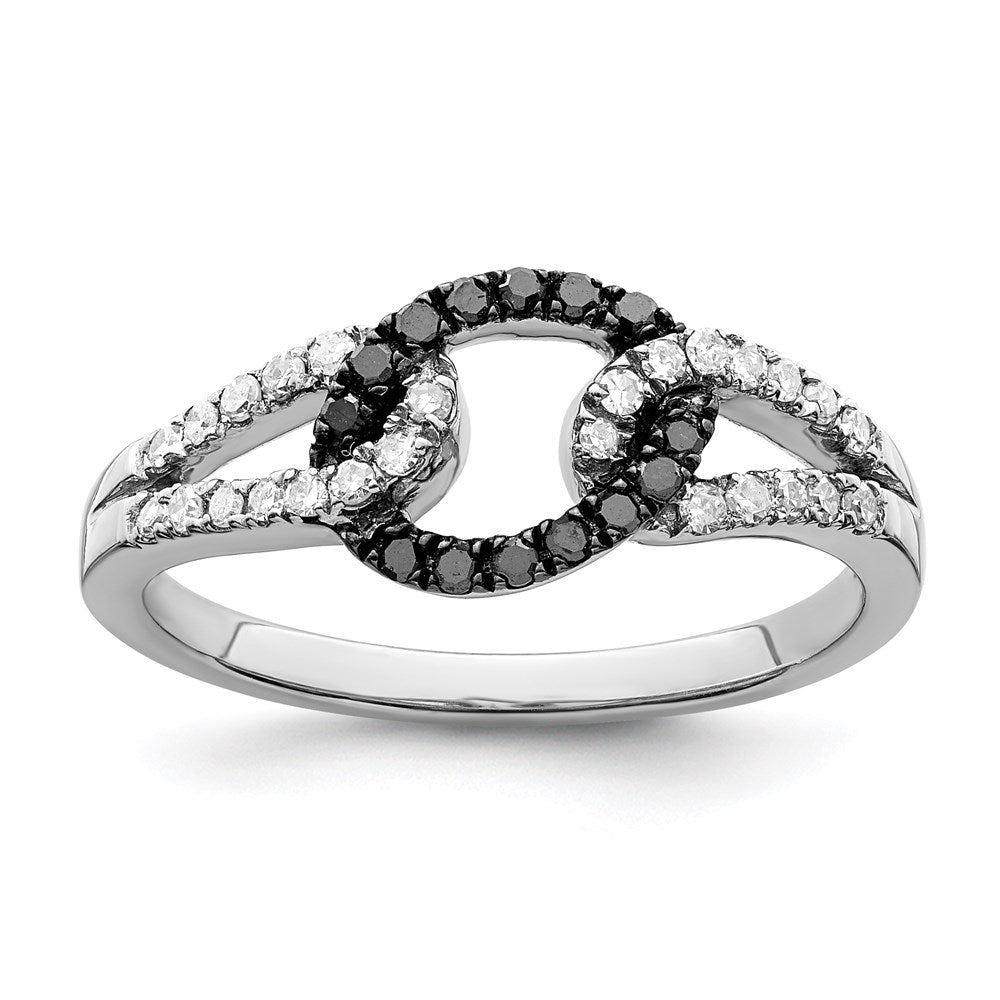 White Night Sterling Silver Rhodium-Plated Black & White Diamond Ring
