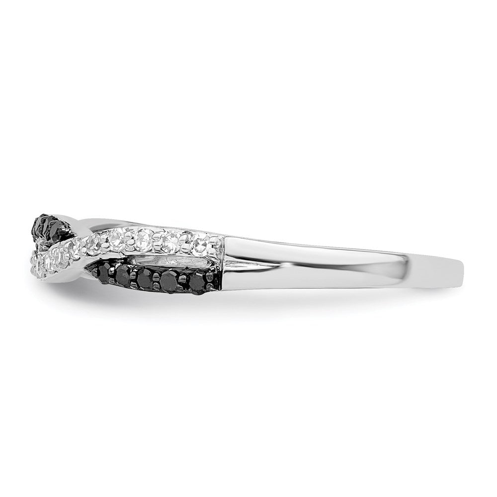 White Night Sterling Silver Rhodium-Plated Black & White Criss Cross Diamond Ring