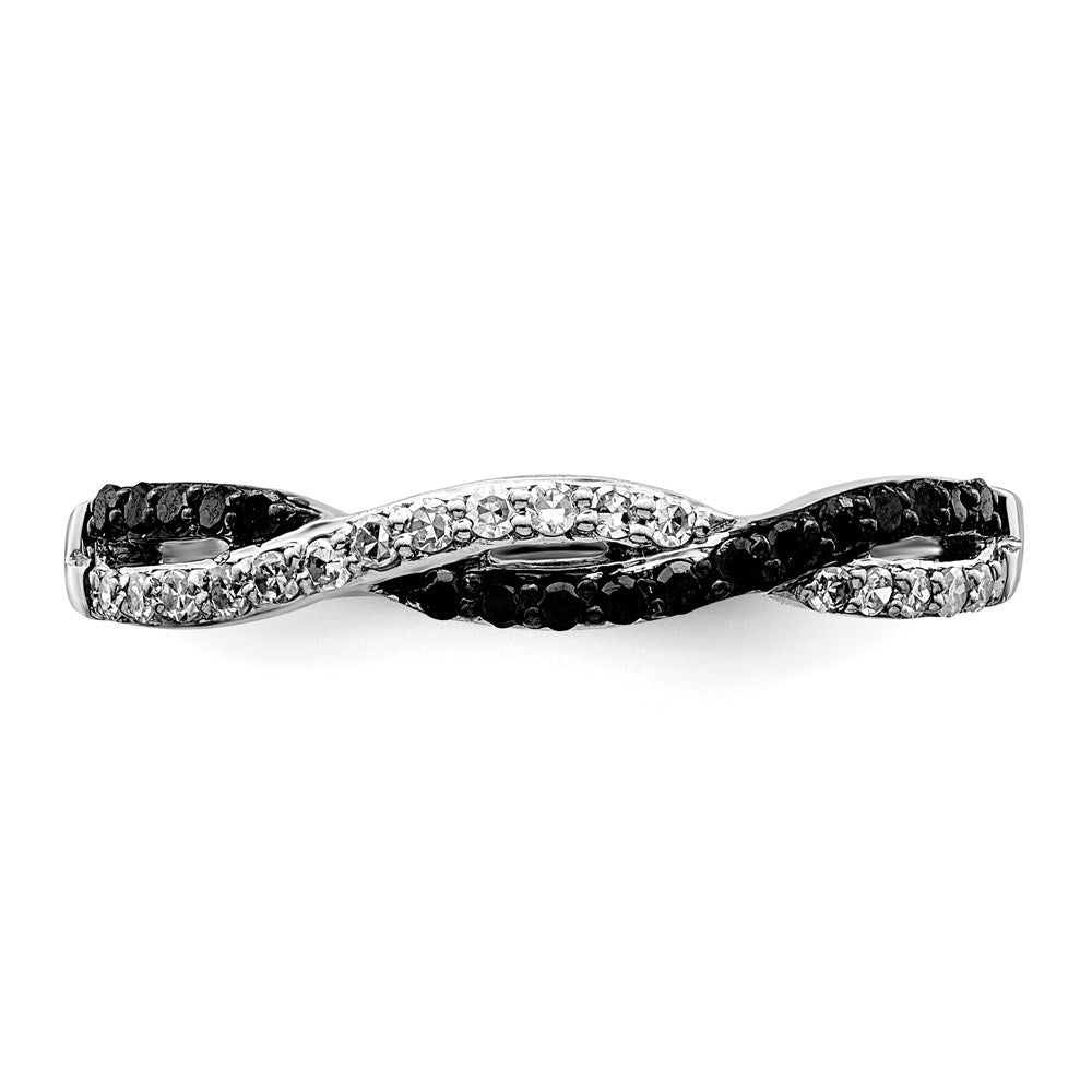 White Night Sterling Silver Rhodium-Plated Black & White Criss Cross Diamond Ring