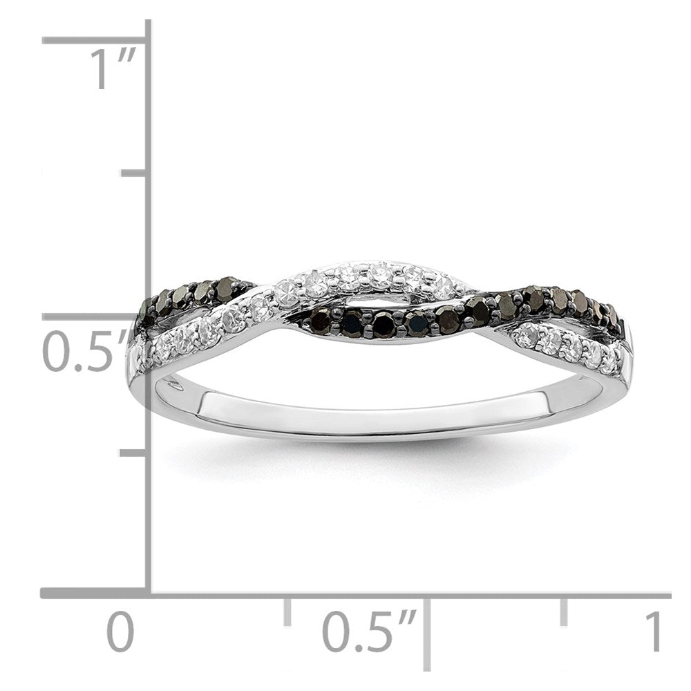 White Night Sterling Silver Rhodium-Plated Black & White Criss Cross Diamond Ring