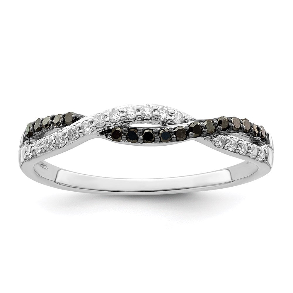 White Night Sterling Silver Rhodium-Plated Black & White Criss Cross Diamond Ring