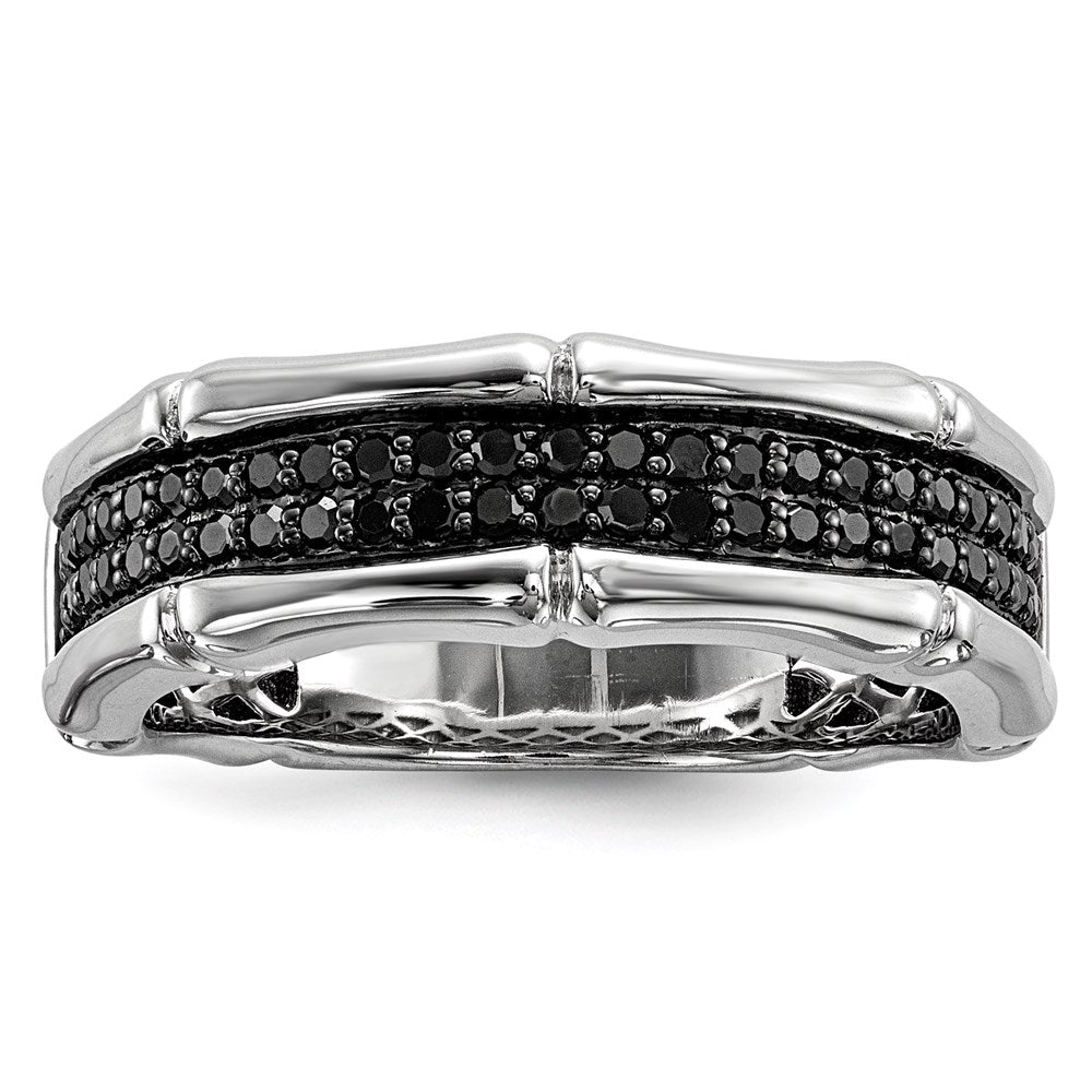 White Night Sterling Silver Rhodium-Plated Black Diamond Men's Ring