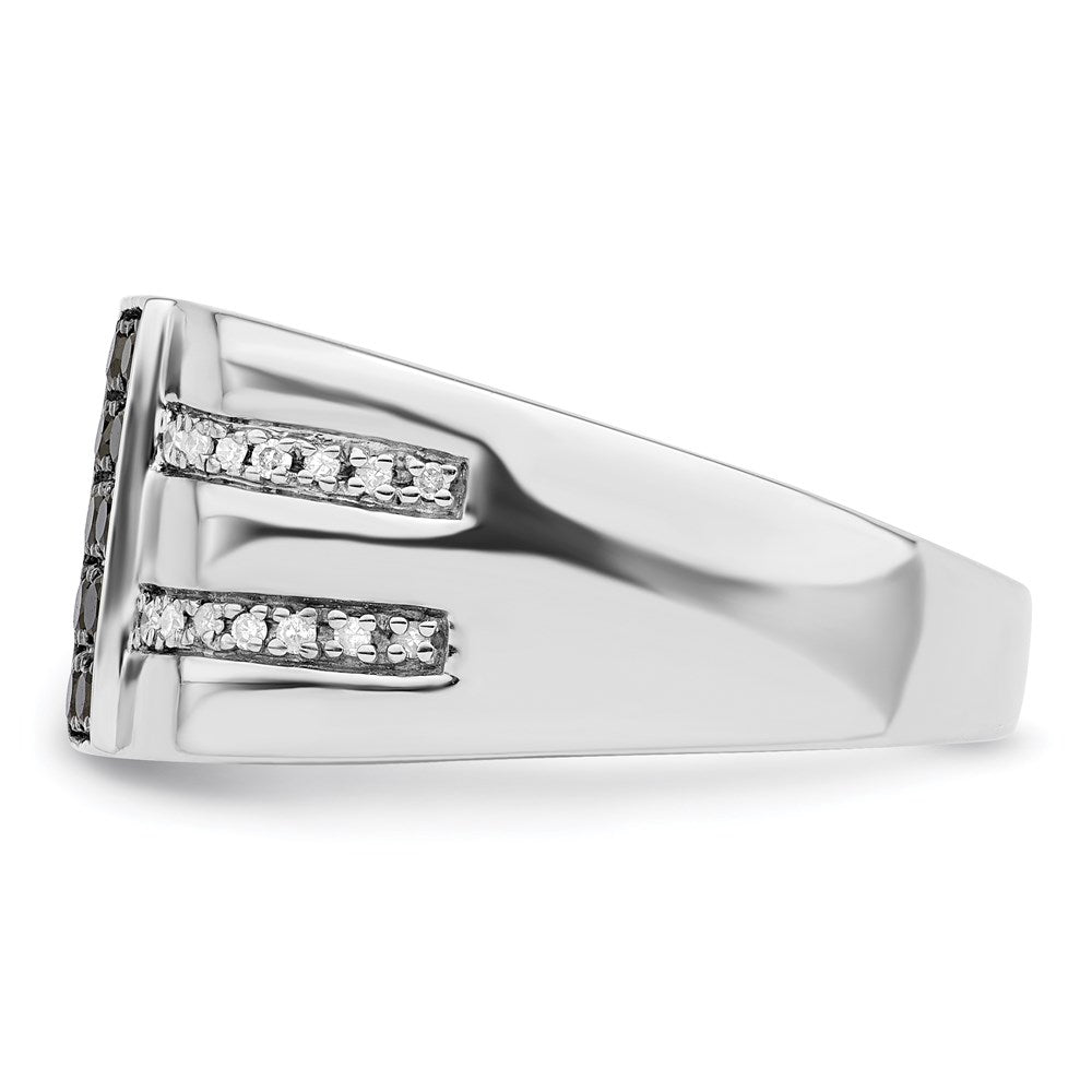 White Night Sterling Silver Rhodium-Plated Black & White Diamond Men's Ring