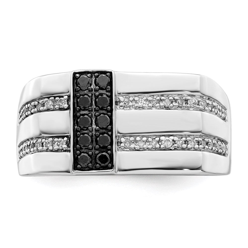 White Night Sterling Silver Rhodium-Plated Black & White Diamond Men's Ring