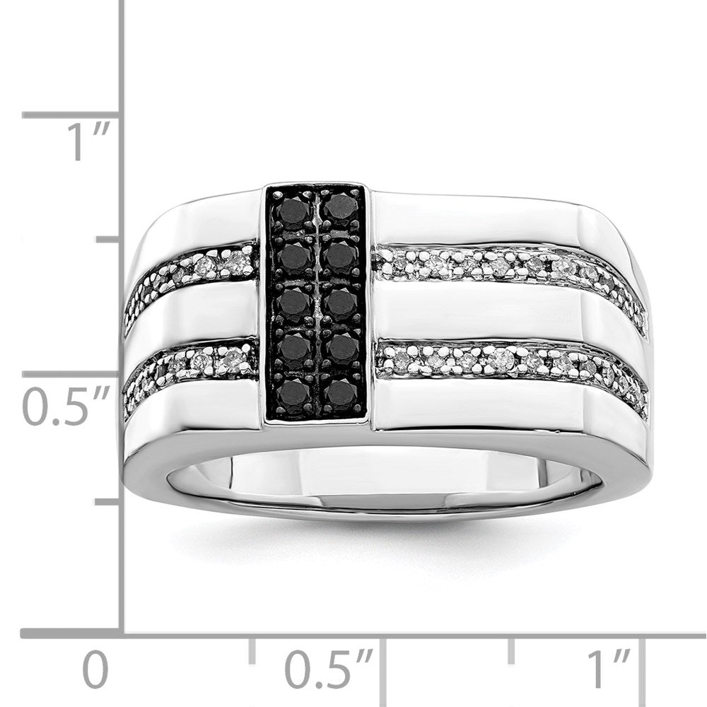 White Night Sterling Silver Rhodium-Plated Black & White Diamond Men's Ring