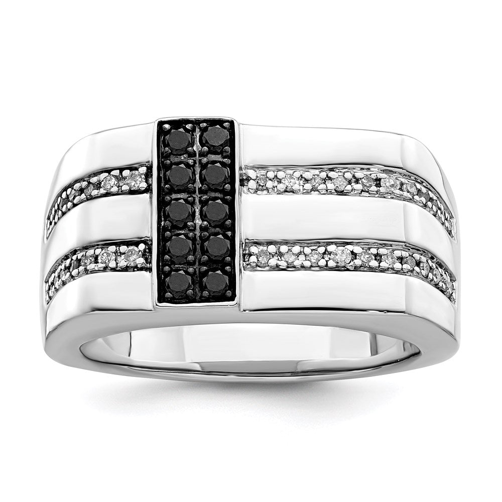 White Night Sterling Silver Rhodium-Plated Black & White Diamond Men's Ring