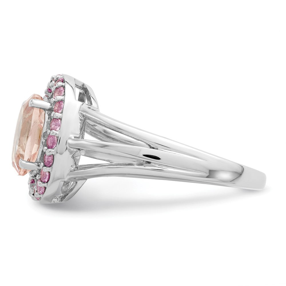 Rhodium Morganite & Pink Sapphire Oval Ring in Sterling Silver